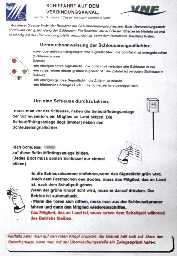 Anleitung zum Bedienen der automatischen Schleusen