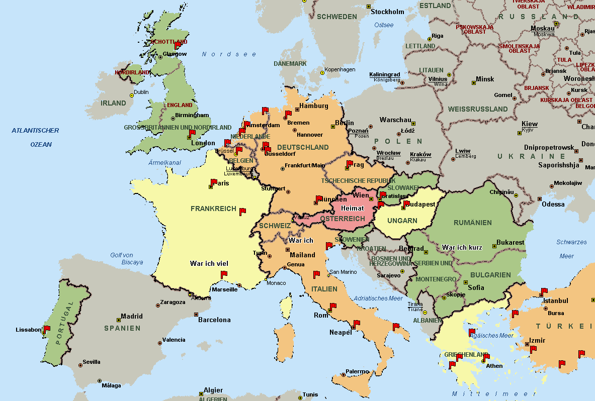 Europa Karte mit meinen Reisen