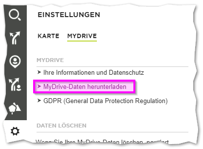 Menü mit Downloadlink